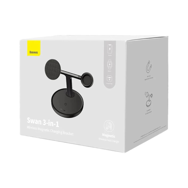 Baseus Swan 2-in-1 Wireless Magnetic Charging Bracket, 20W – Black - Image 3