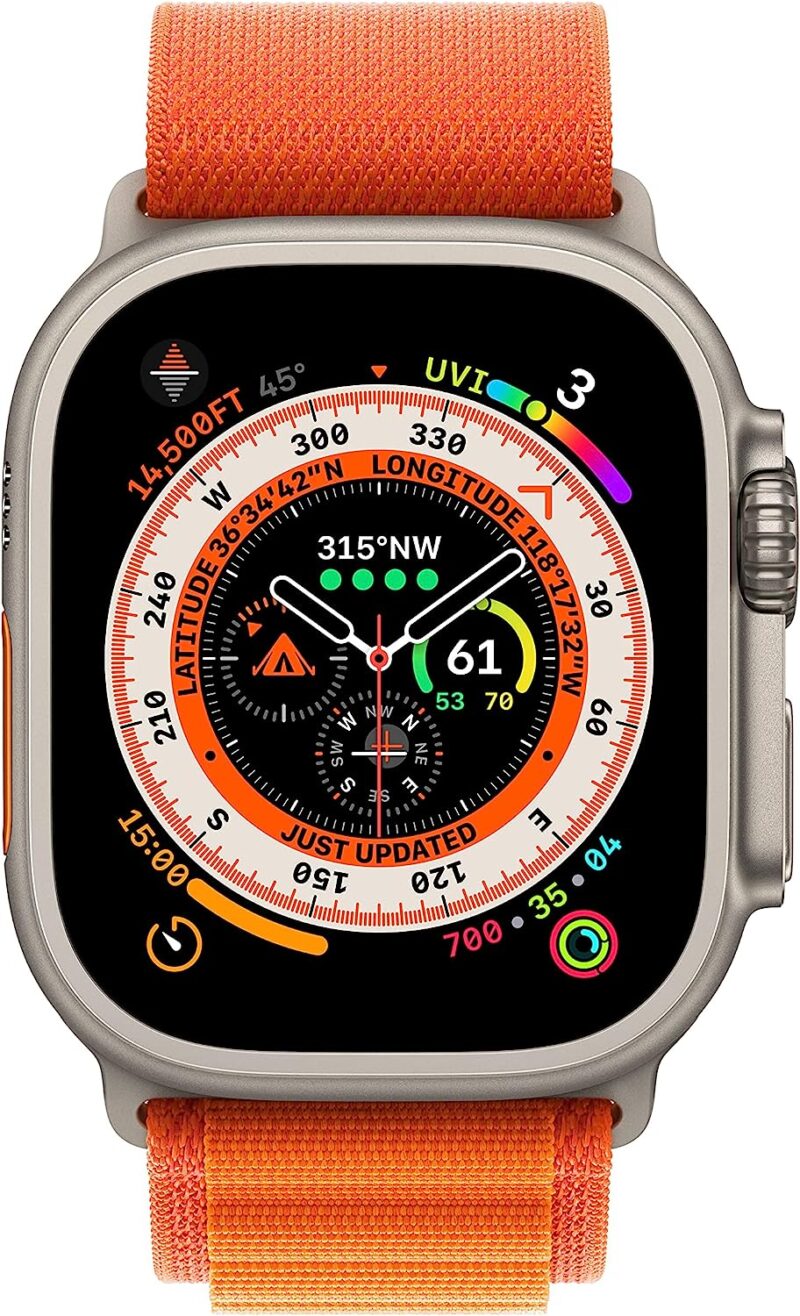 Apple Watch Ultra 49mm[GPS + Cellular ] Smart Watch w/Rugged Titanium Case & Orange Alpine Loop Medium.